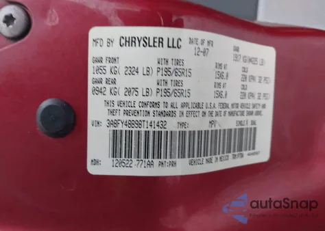2008 Chrysler Pt Cruiser Lx from USA, damaged, VIN 3A8FY48B98T141432